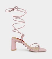London Rebel Pale Pink Strappy Tie Block Heel Sandals
